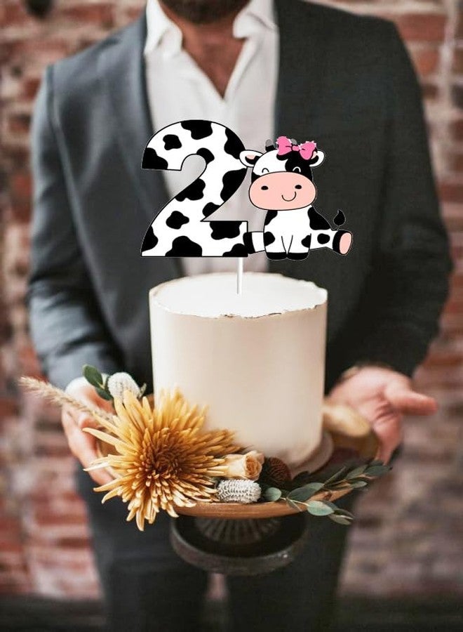 Yuezoloz Farm Theme 2nd Birthday Cake Topper for Girls,Pretty Dairy Cow with Pink Bow & Number 2, Food Safe Cardstock Decor for 2 Year Old Girl’s Cake Celebration (6.6"x4.8")(2nd Girls) - Image 3